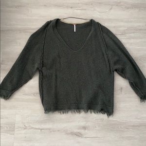 Free People oversized fringed dark green sweater